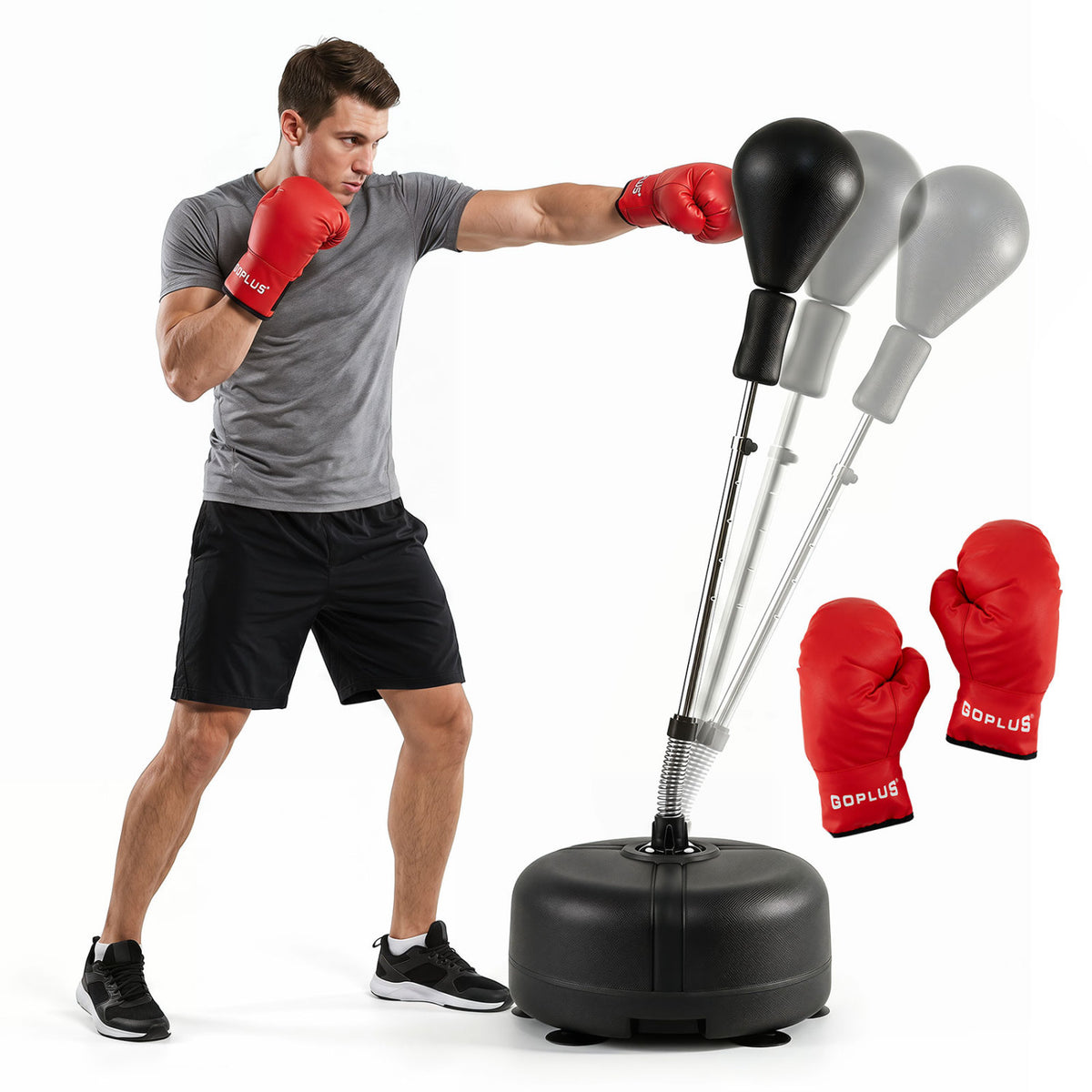 54.5"-62" Height Adjustable FPunching Bag with Stand for Teens and Adults-Black