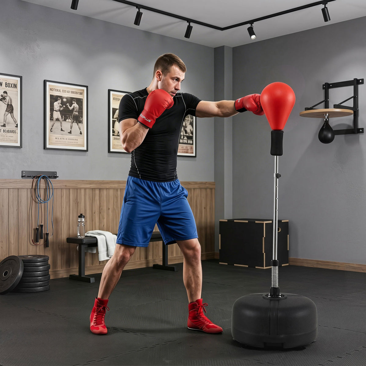 54.5"-62" Height Adjustable FPunching Bag with Stand for Teens and Adults-Red