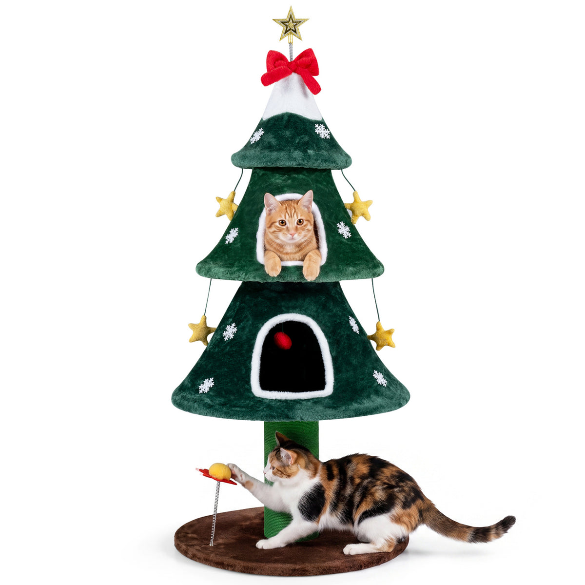 54 Inch Christmas Cat Tree with 2 Private Condos for Indoor Cats-Green