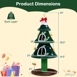 54 Inch Christmas Cat Tree with 2 Private Condos for Indoor Cats-Green