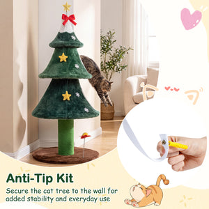 54 Inch Christmas Cat Tree with 2 Private Condos for Indoor Cats-Green