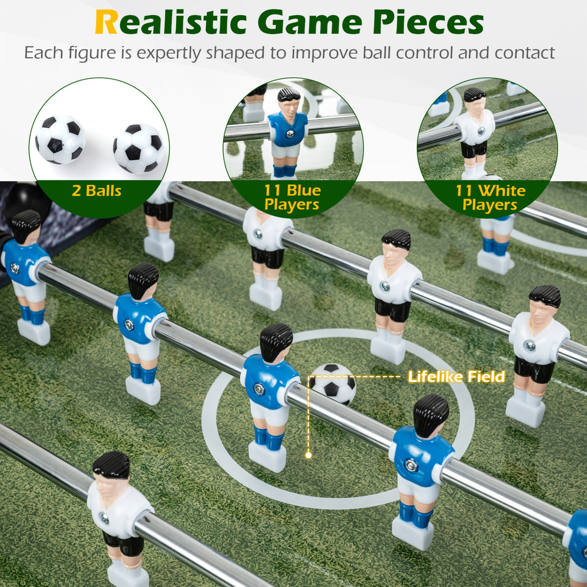54 Inch Full Size Foosball Table for Home Game Room with 2 Balls and Ergonomic Handles