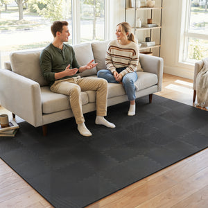 54 Pack EVA Foam Floor Tiles with Non-Slip & Borders for Home Gym-Black