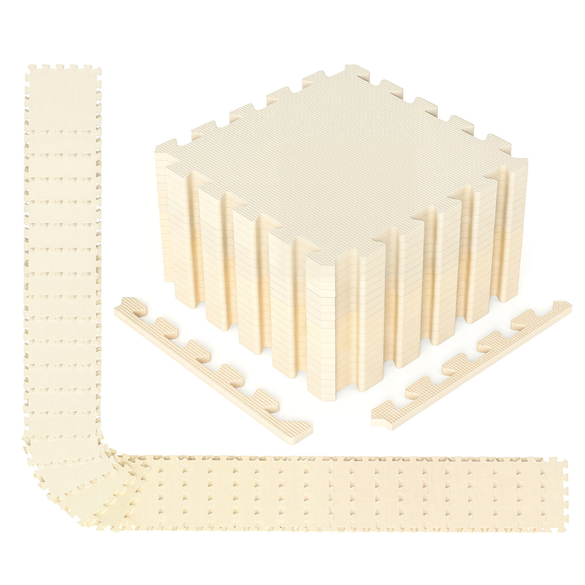 54 Pack EVA Foam Floor Tiles with Non-Slip & Borders for Home Gym-Beige