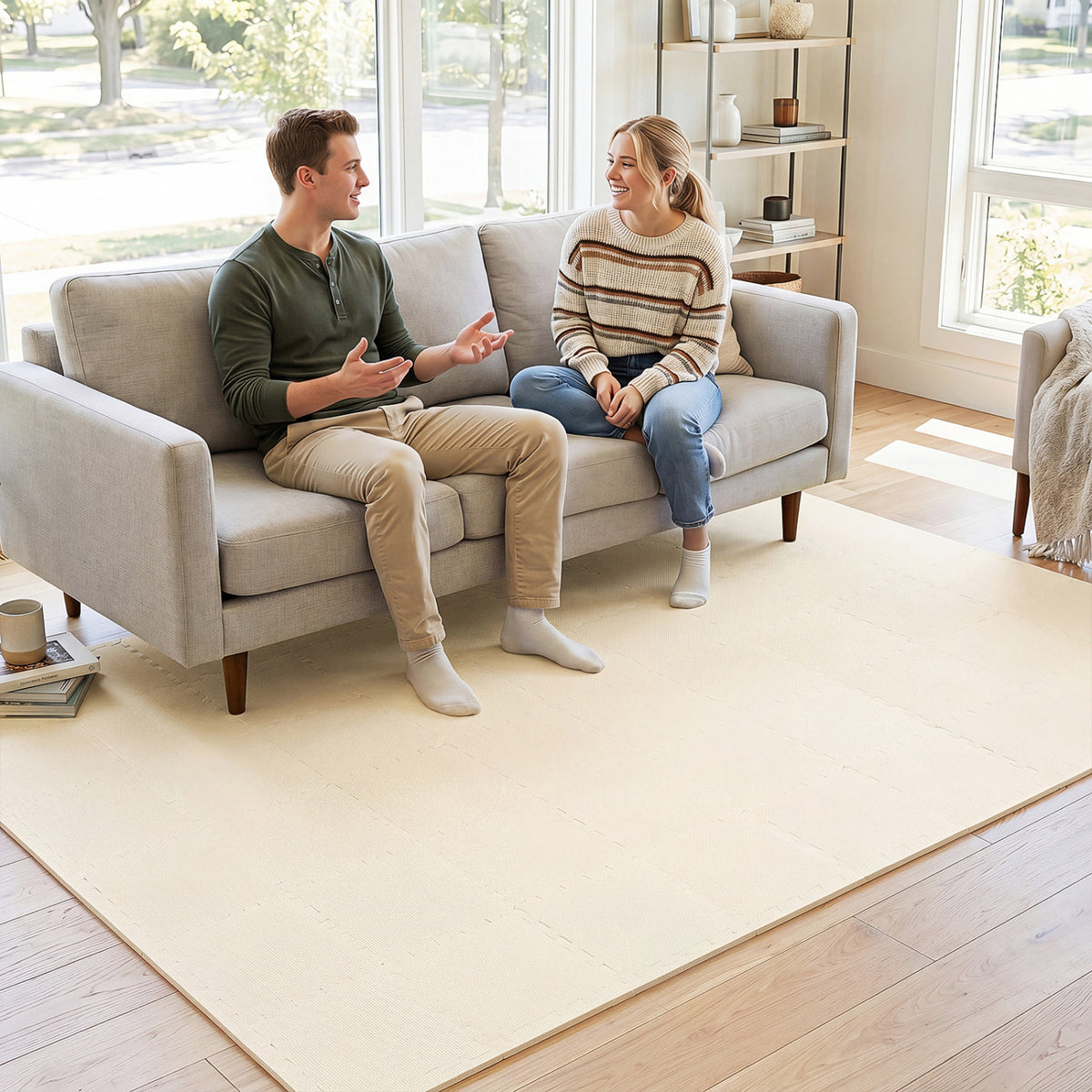 54 Pack EVA Foam Floor Tiles with Non-Slip & Borders for Home Gym-Beige