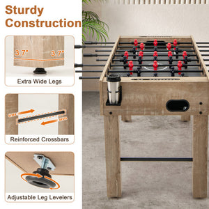 54 Inches Full Size Foosball Table with Legs 2 Balls and 2 Foldable Cup Holders for Kids Teens Adults-Natural