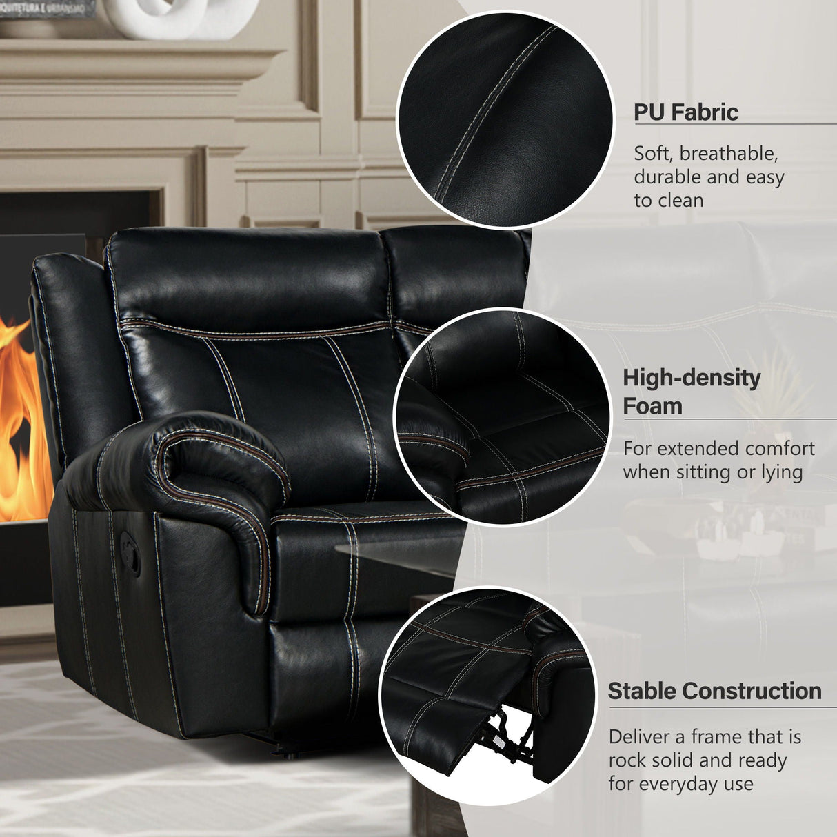 Home Theater Seating Manual Recliner With Cup Holder, Hide - Away Storage, 2 USB Ports And 2 Power Sockets For Living Room, Home Theater by Couch.com