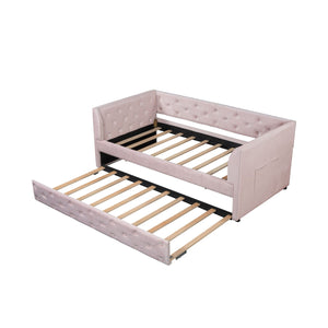 Twin Size Upholstered Tufted Daybed With Trundle - Pink by Couch.com