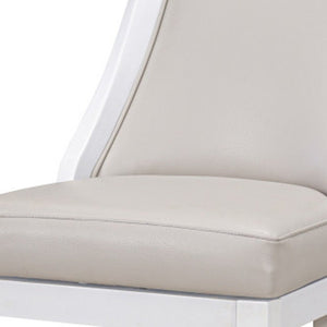 31" Gray And White Faux Leather And Solid Wood Bar Height Swivel Bar Chair