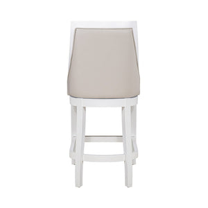 26" Gray And White Faux Leather And Solid Wood Counter Height Swivel Bar Chair