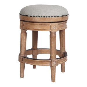 26" Beige And Natural Fabric And Solid Wood Backless Counter Height Swivel Bar Chair