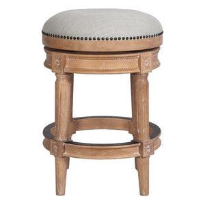 26" Beige And Natural Fabric And Solid Wood Backless Counter Height Swivel Bar Chair