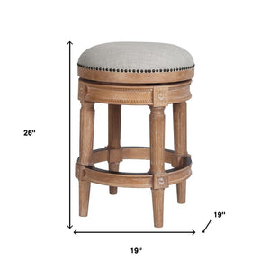26" Beige And Natural Fabric And Solid Wood Backless Counter Height Swivel Bar Chair