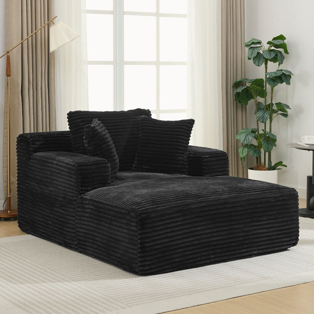 Modern Corduroy Chaise Lounge Sofa Bed With Removable Pillows, Upholstered Sleeper Sofa - Black by Couch.com