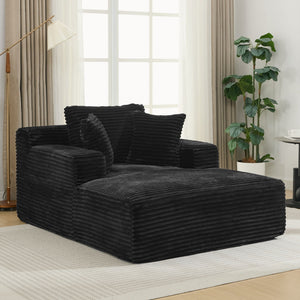Modern Corduroy Chaise Lounge Sofa Bed With Removable Pillows, Upholstered Sleeper Sofa - Black by Couch.com