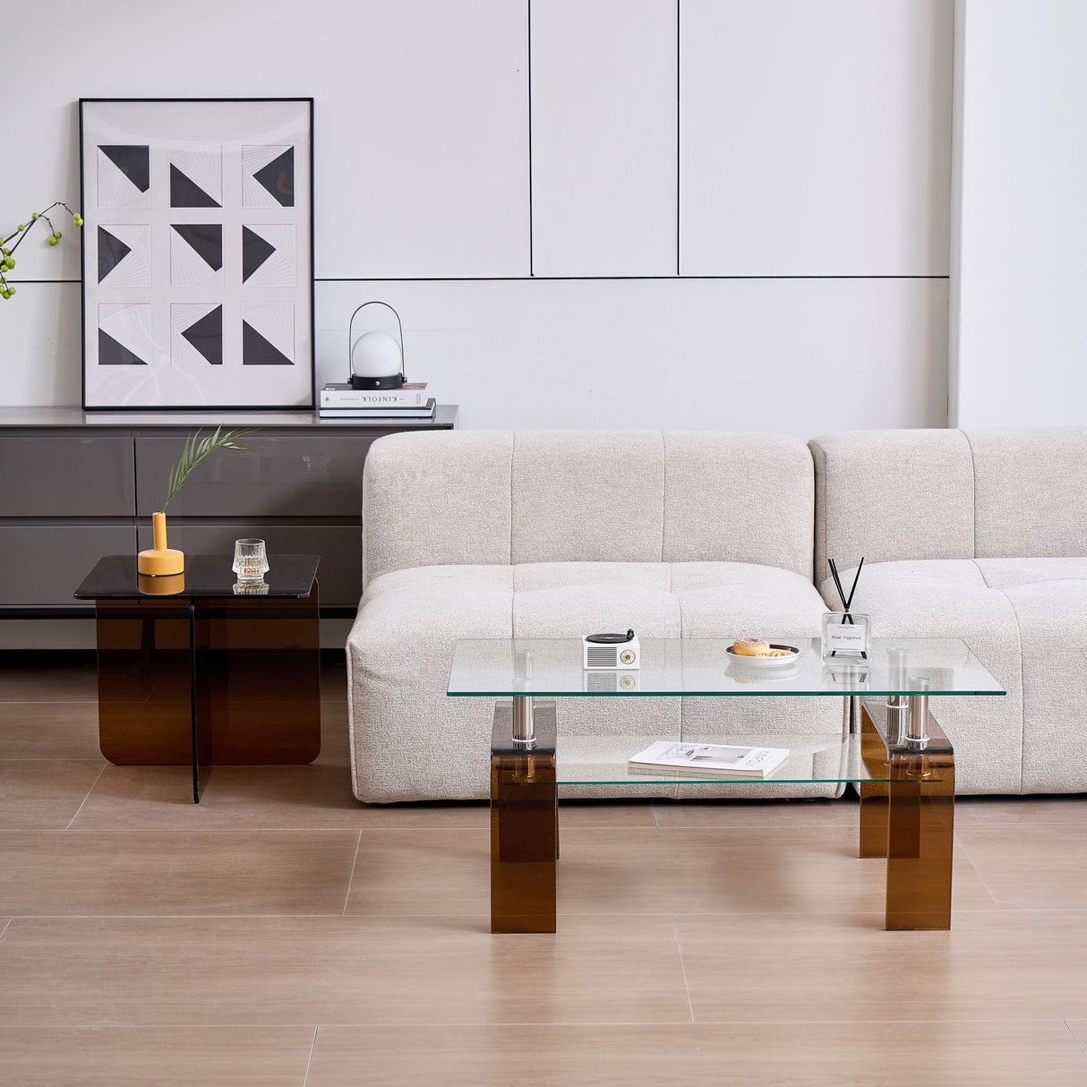 Modern Tempered Glass Coffee Table With 2 Tier Storage For Living Room by Couch.com