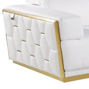 89" White And Silver Leather Sofa