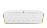 89" White And Silver Leather Sofa