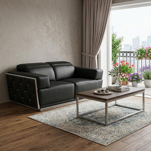 70" Black And Silver Italian Leather Loveseat