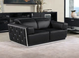 70" Black And Silver Italian Leather Loveseat