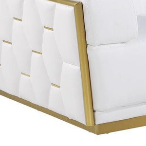 70" White And Silver Italian Leather Loveseat