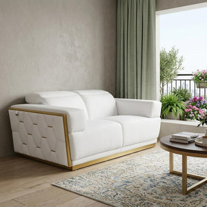 70" White And Silver Italian Leather Loveseat