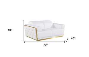 70" White And Silver Italian Leather Loveseat