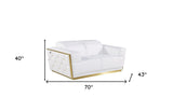70" White And Silver Italian Leather Loveseat