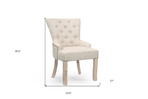 24" Beige Fabric Tufted Arm Chair
