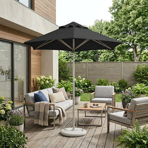 9' Black Polyester Round Market Patio Umbrella