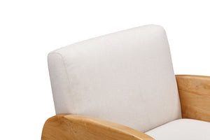 29" White And Natural Linen Arm Chair