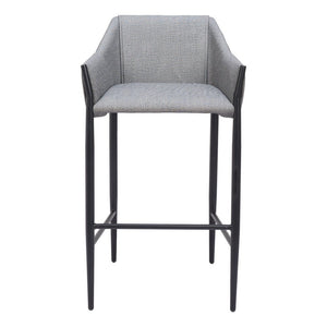 30" Slate Gray And Black Fabric And Steel Bar Height Bar Chair