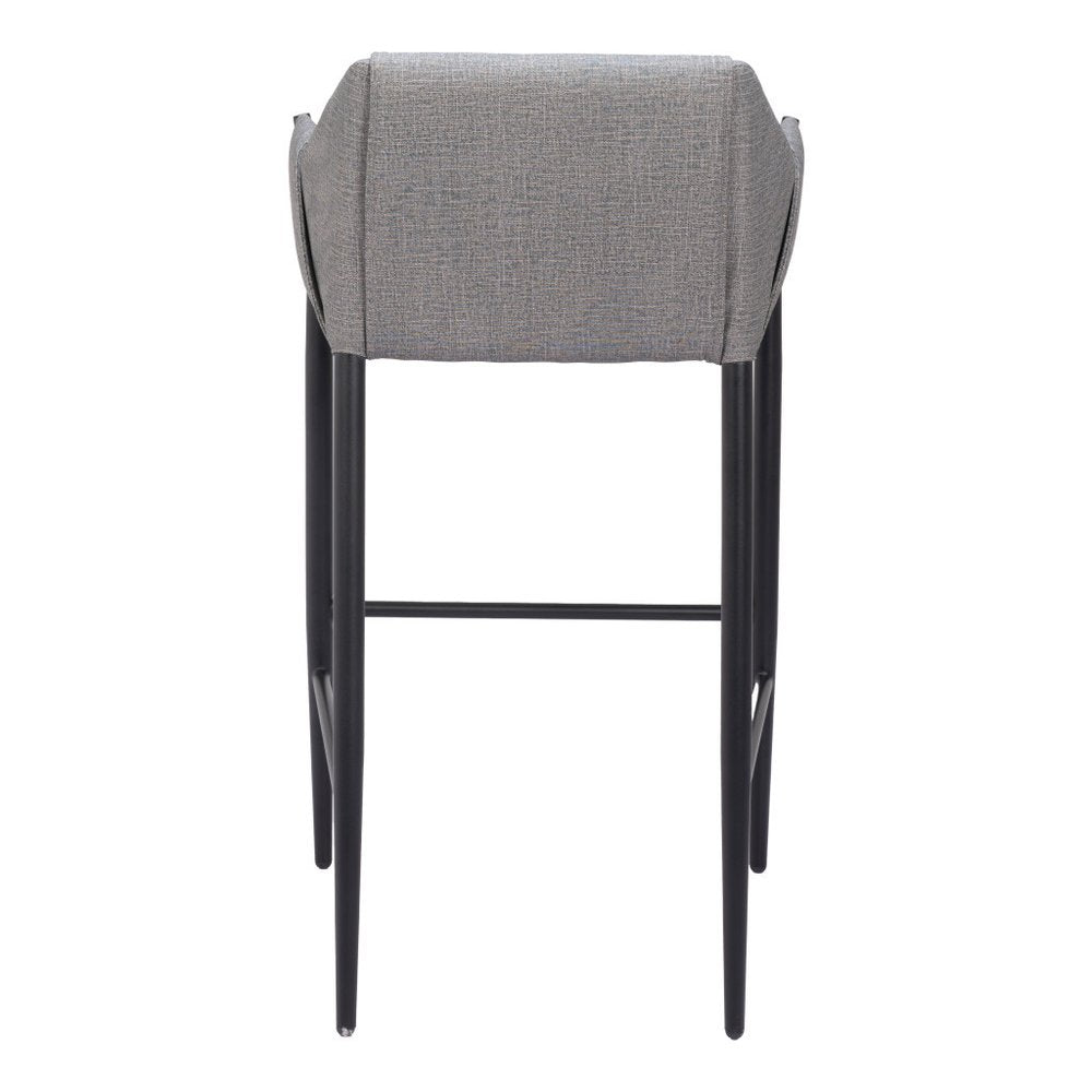 30" Slate Gray And Black Fabric And Steel Bar Height Bar Chair