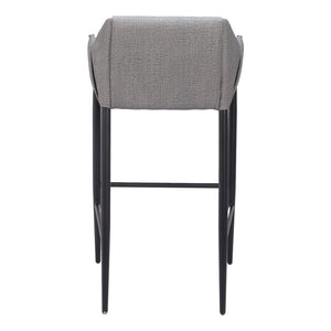 30" Slate Gray And Black Fabric And Steel Bar Height Bar Chair