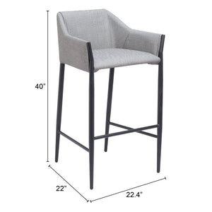 30" Slate Gray And Black Fabric And Steel Bar Height Bar Chair
