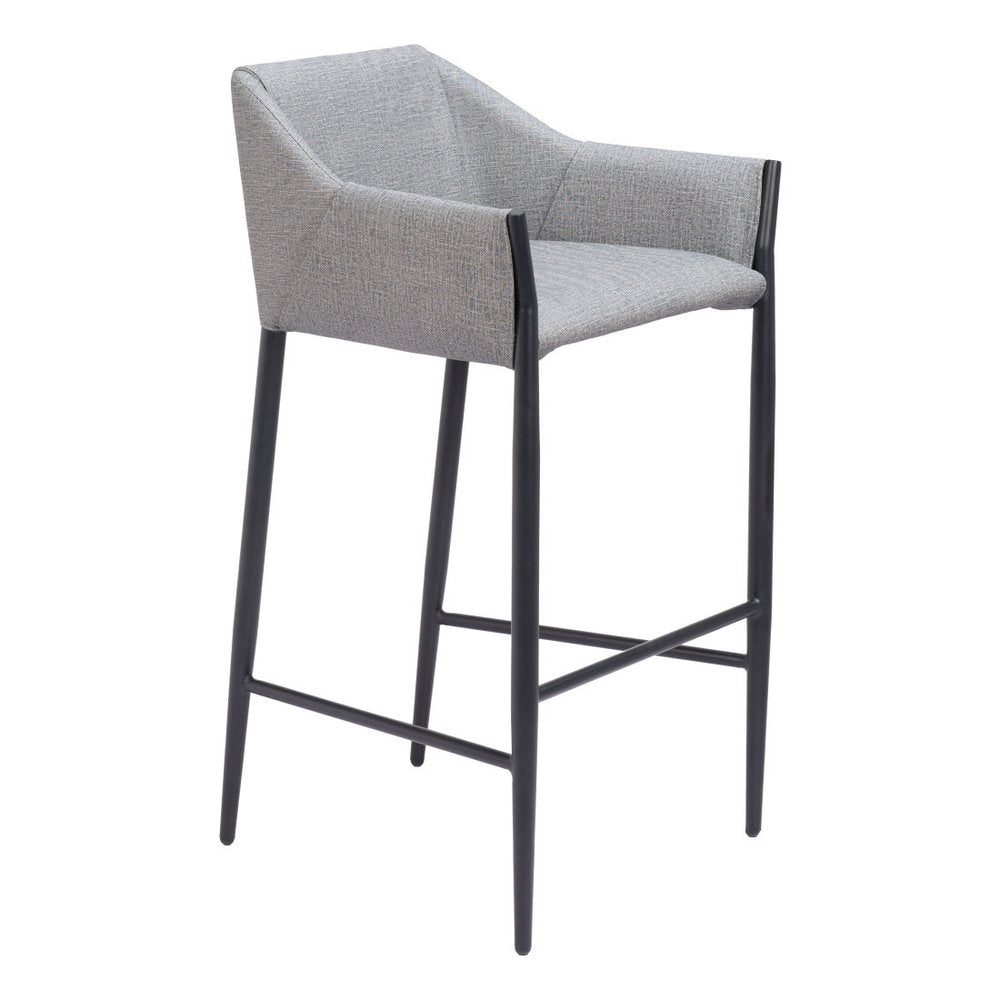 30" Slate Gray And Black Fabric And Steel Bar Height Bar Chair