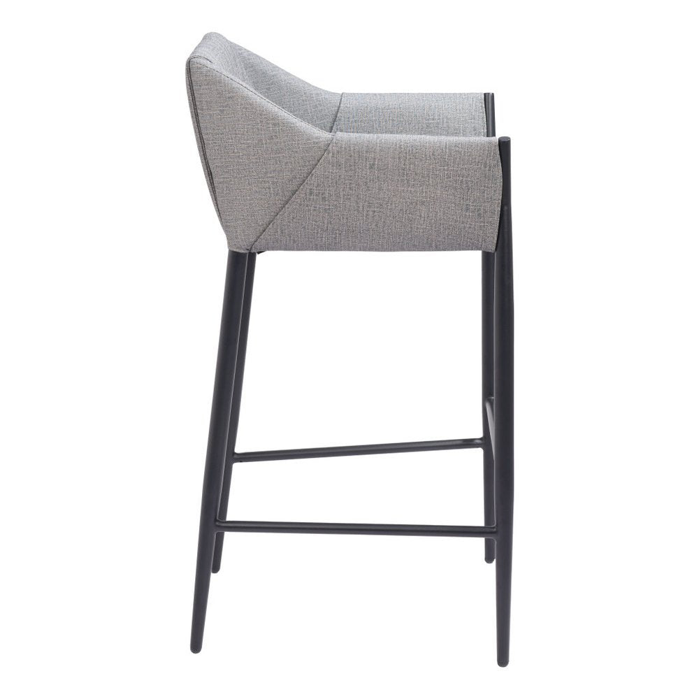 30" Slate Gray And Black Fabric And Steel Bar Height Bar Chair
