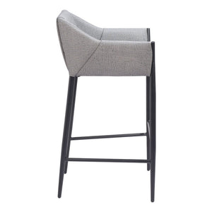 30" Slate Gray And Black Fabric And Steel Bar Height Bar Chair