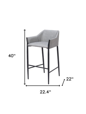 30" Slate Gray And Black Fabric And Steel Bar Height Bar Chair