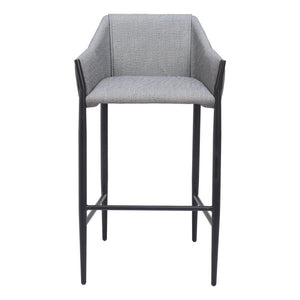 30" Slate Gray And Black Fabric And Steel Bar Height Bar Chair