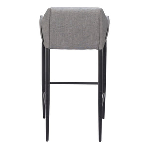 30" Slate Gray And Black Fabric And Steel Bar Height Bar Chair