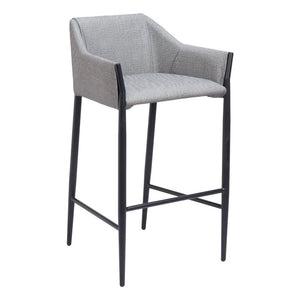 30" Slate Gray And Black Fabric And Steel Bar Height Bar Chair