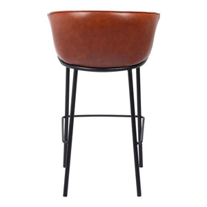 30" Brown And Black Faux Leather And Steel Bar Height Bar Chair
