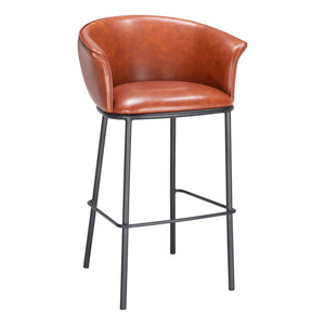30" Brown And Black Faux Leather And Steel Bar Height Bar Chair