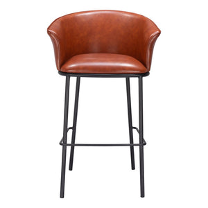 30" Brown And Black Faux Leather And Steel Bar Height Bar Chair