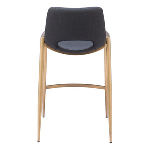 Set of Two 26" Black And Gold Faux Leather And Steel Low Back Counter Height Bar Chairs