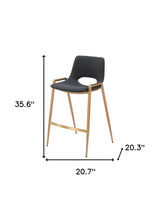 Set of Two 26" Black And Gold Faux Leather And Steel Low Back Counter Height Bar Chairs