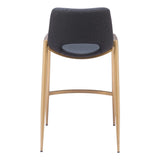 Set of Two 26" Black And Gold Faux Leather And Steel Low Back Counter Height Bar Chairs