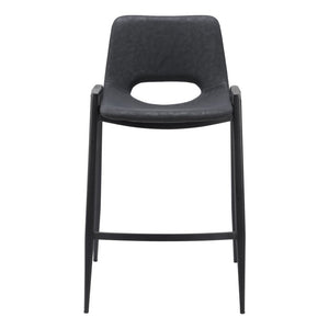 Set of Two 26" Black Faux Leather And Steel Low Back Counter Height Bar Chairs