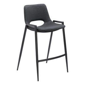 Set of Two 26" Black Faux Leather And Fabric And Steel Low Back Counter Height Bar Chairs